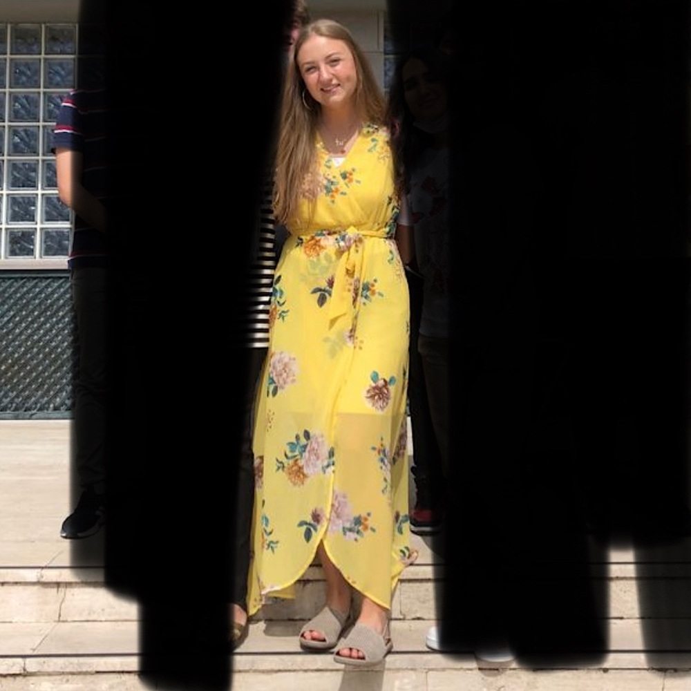 Yellow floral maxi wrap dress